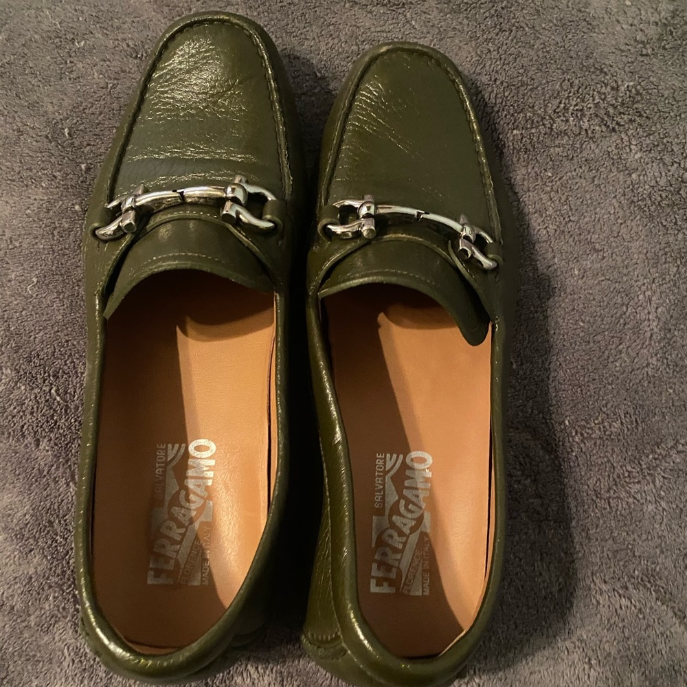 Olive ferragamo loafers